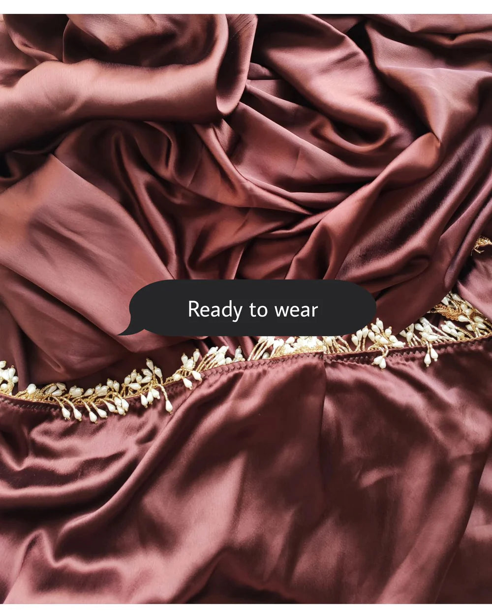 1-MIN READY TO WEAR Coffee Brown Satin Silk Saree With Handmade Tassels On Pallu