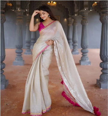 Luxurious Tissue Saree with Sequence & Thread Butta Work Lace