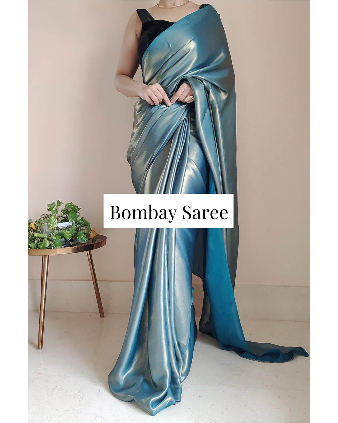 Molten Teal Shimmer Satin Saree