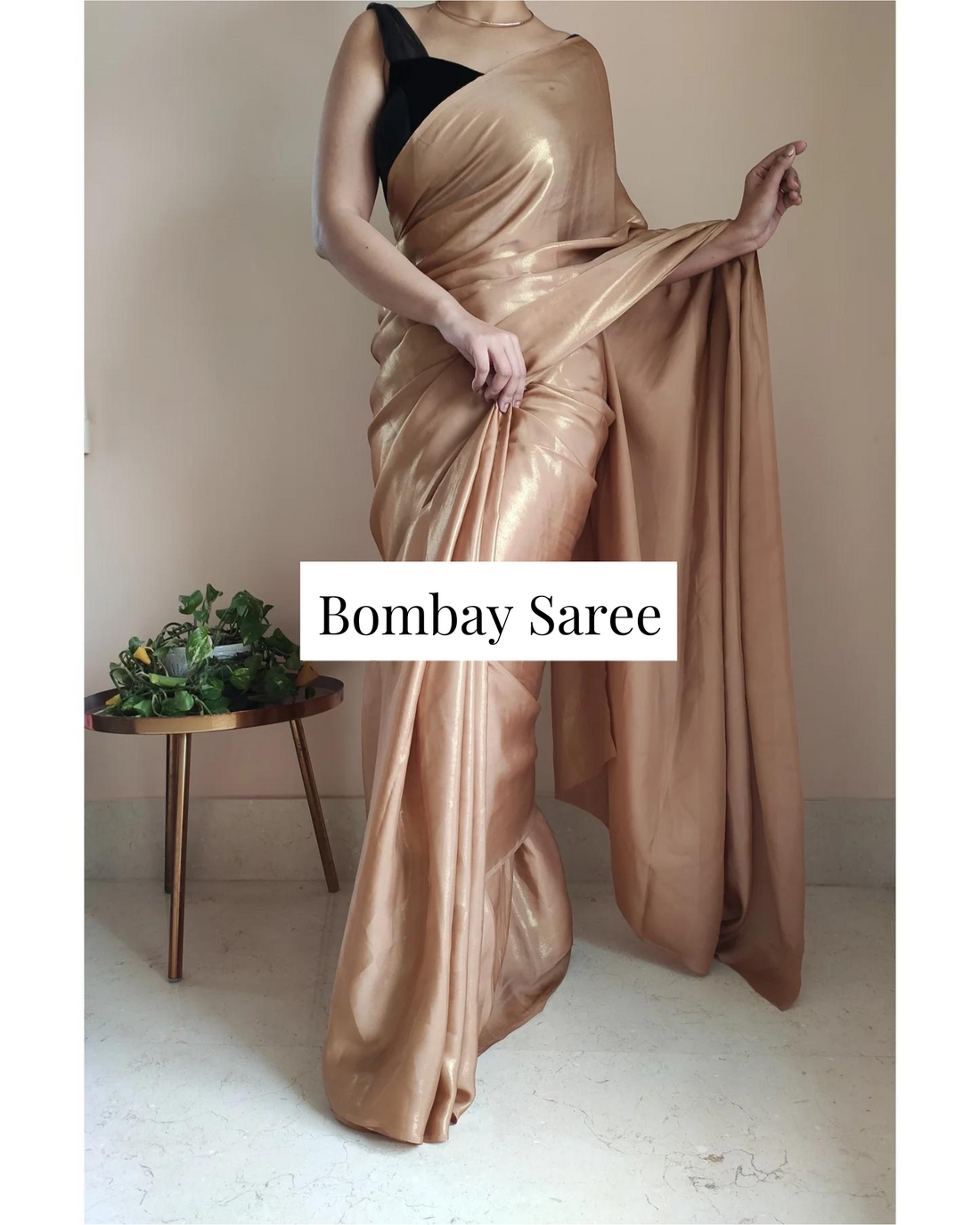 Champagne Gold Shimmer Satin Saree