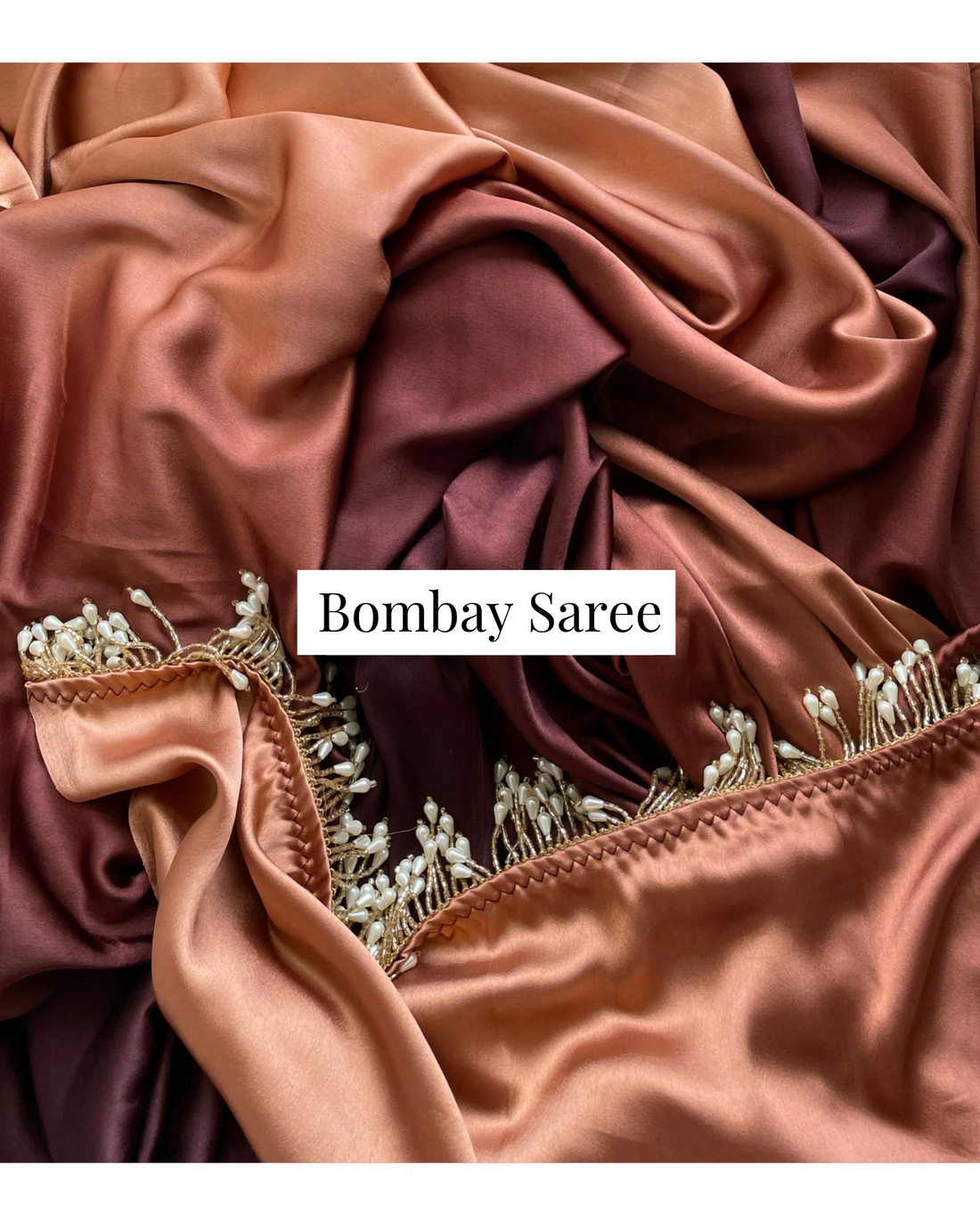 Coffee Eclair Ombre Satin Saree with Handmade Tassels on Pallu