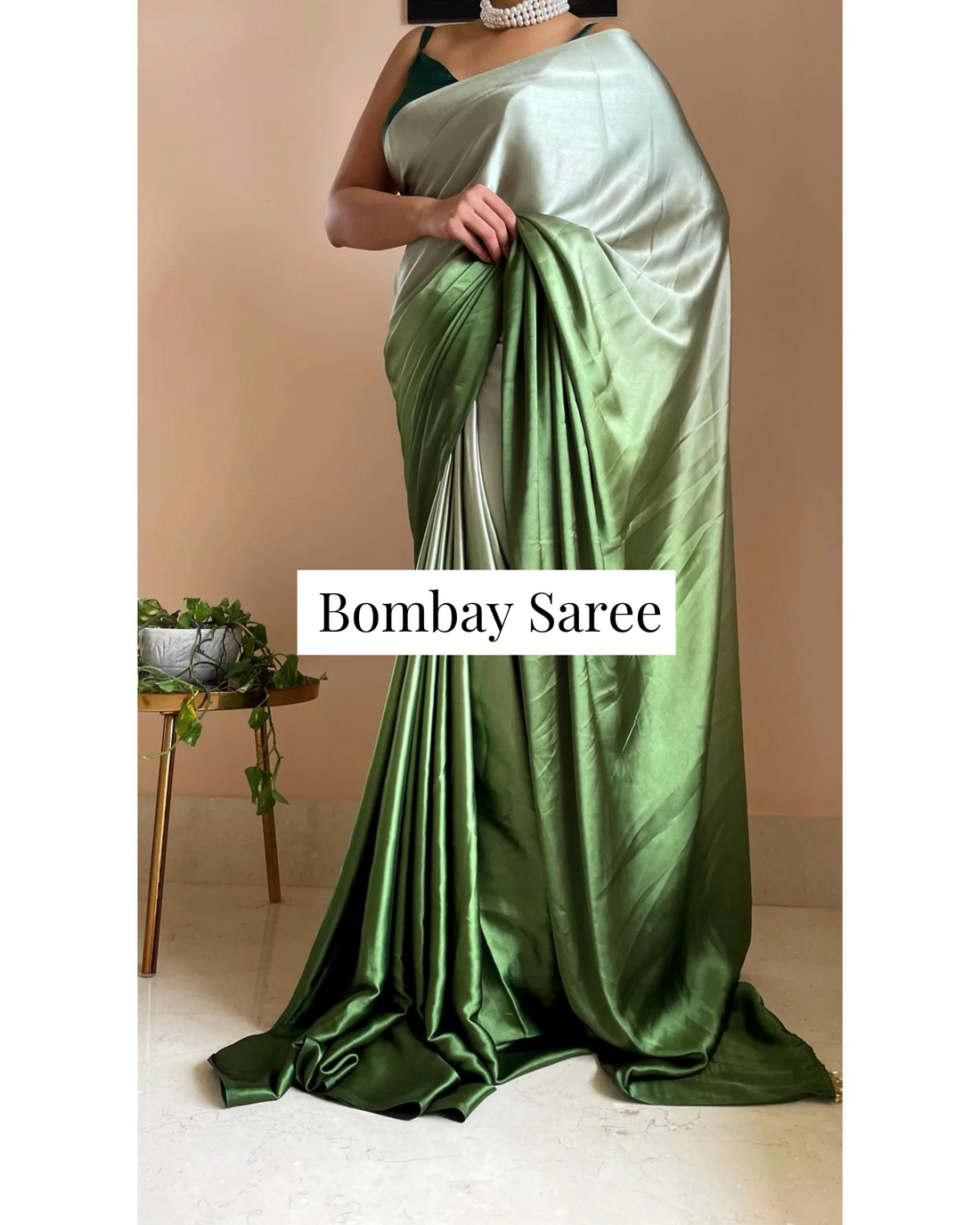 Green Hedge Ombre Satin Saree with Handmade Tassels on Pallu