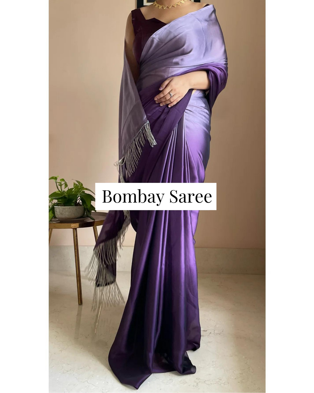 Amethyst Ombre Satin Saree with Handmade Tassels on Pallu