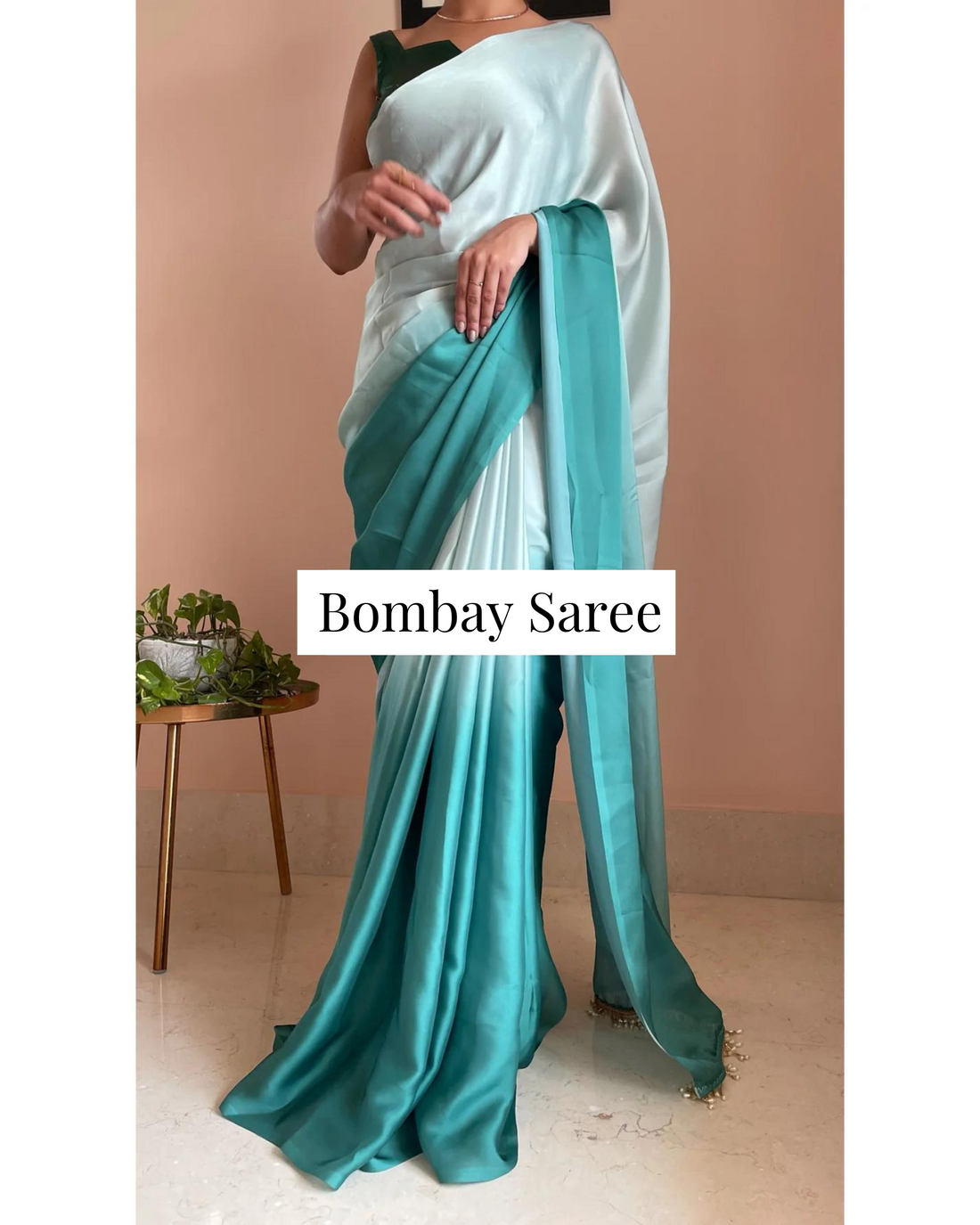Ocean Ombre Satin Saree with Handmade Tassels on Pallu