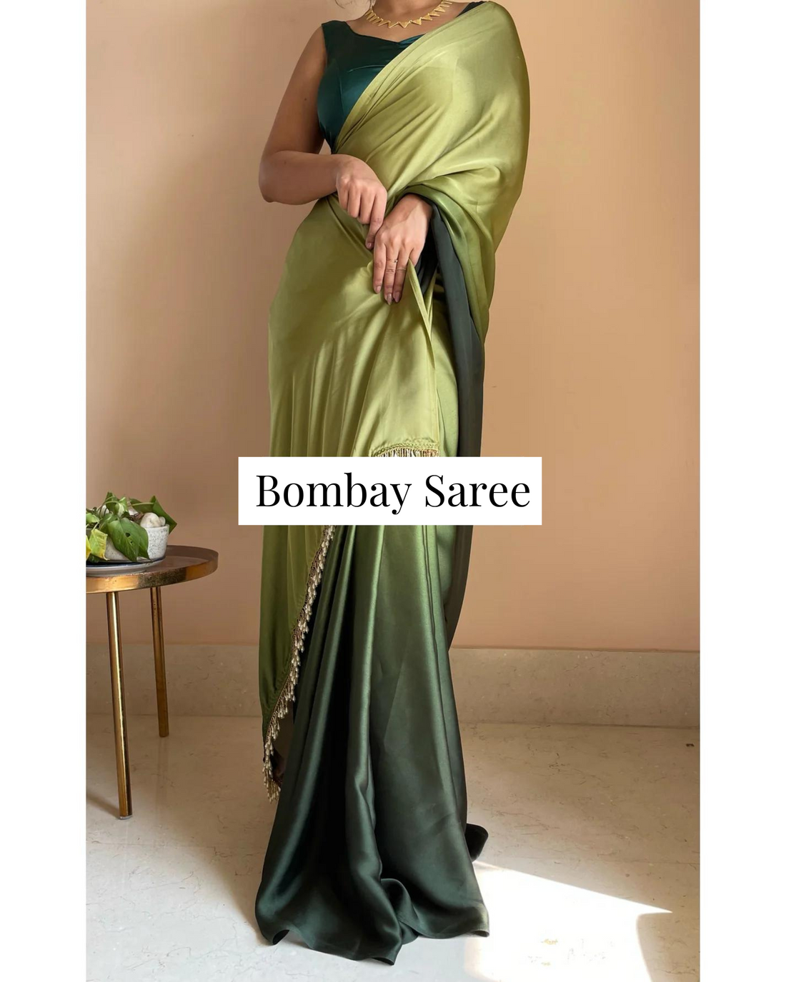 Kacchi Kairi Ombre Satin Saree with Handmade Tassels on Pallu