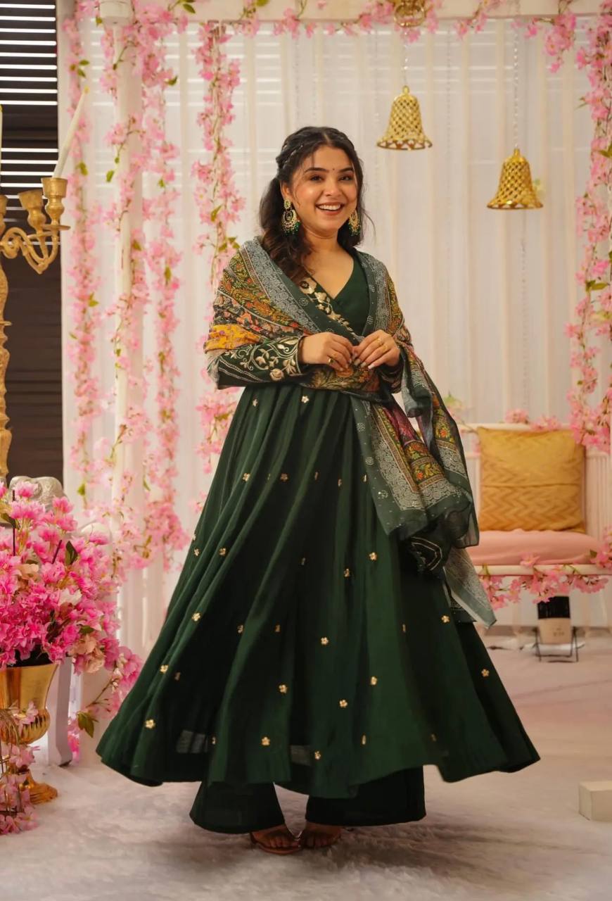 Sequin Work Chinnon Gown and Dupatta Set
