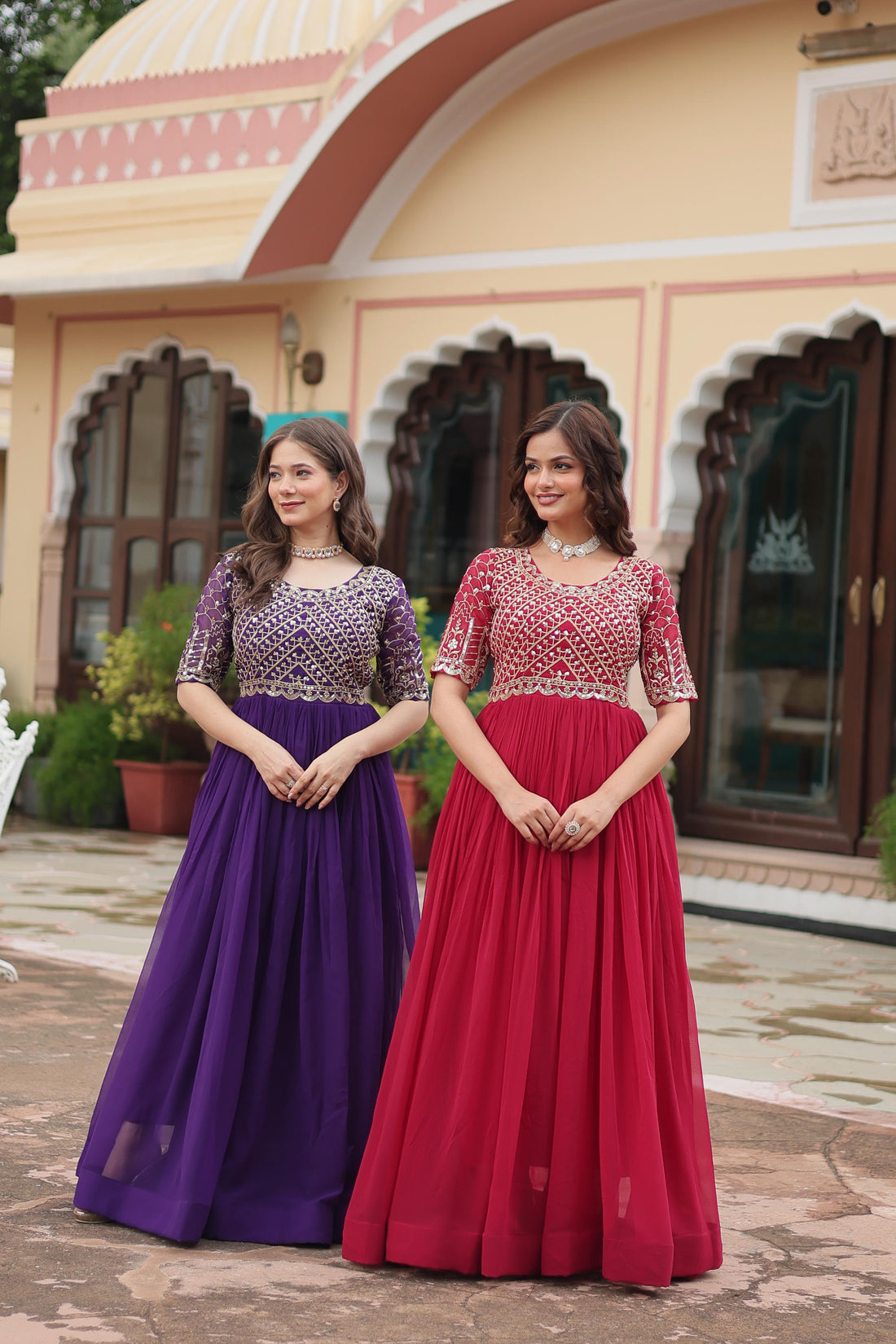PINK AND PURPLE COLOUR DESIGNER READYMADE GOWN