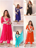 Five-color set of festive mirror work Chinon kurta dresses for wedding