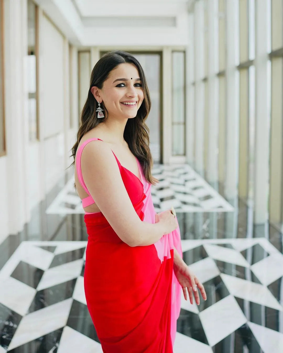Red Alia Bhatt Inspired Party Wear Saree