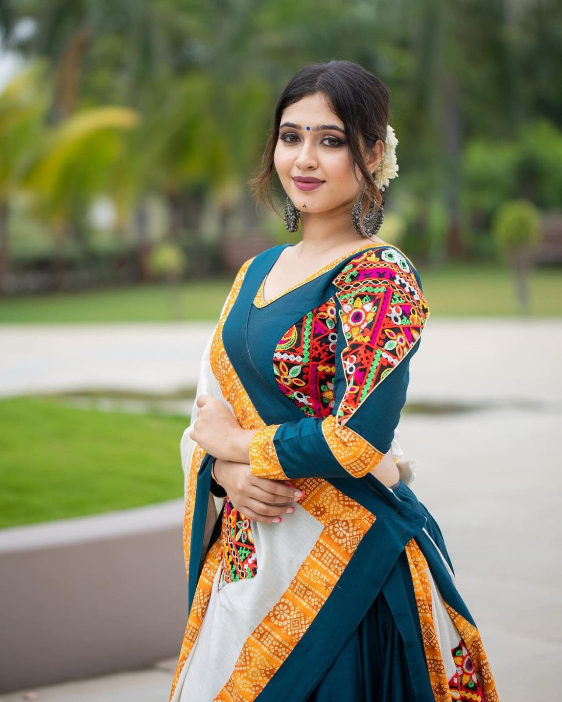 Navaratri Lehenga Choli In Printed with Mirror Work - Chaniya Choli