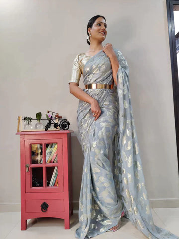 1-MIN READY TO WEAR SAREE IN PURE VISCOS ZARI WEAVING