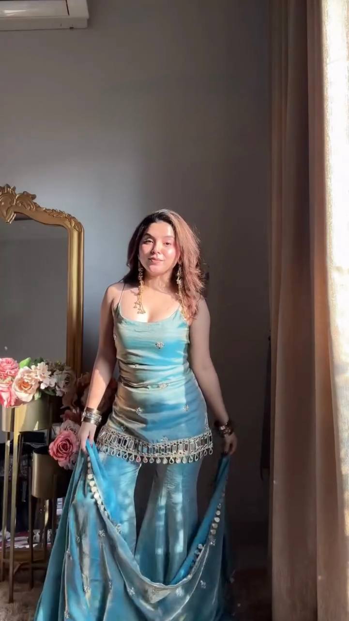Sunehri Charm Mirror Work Sharara Set