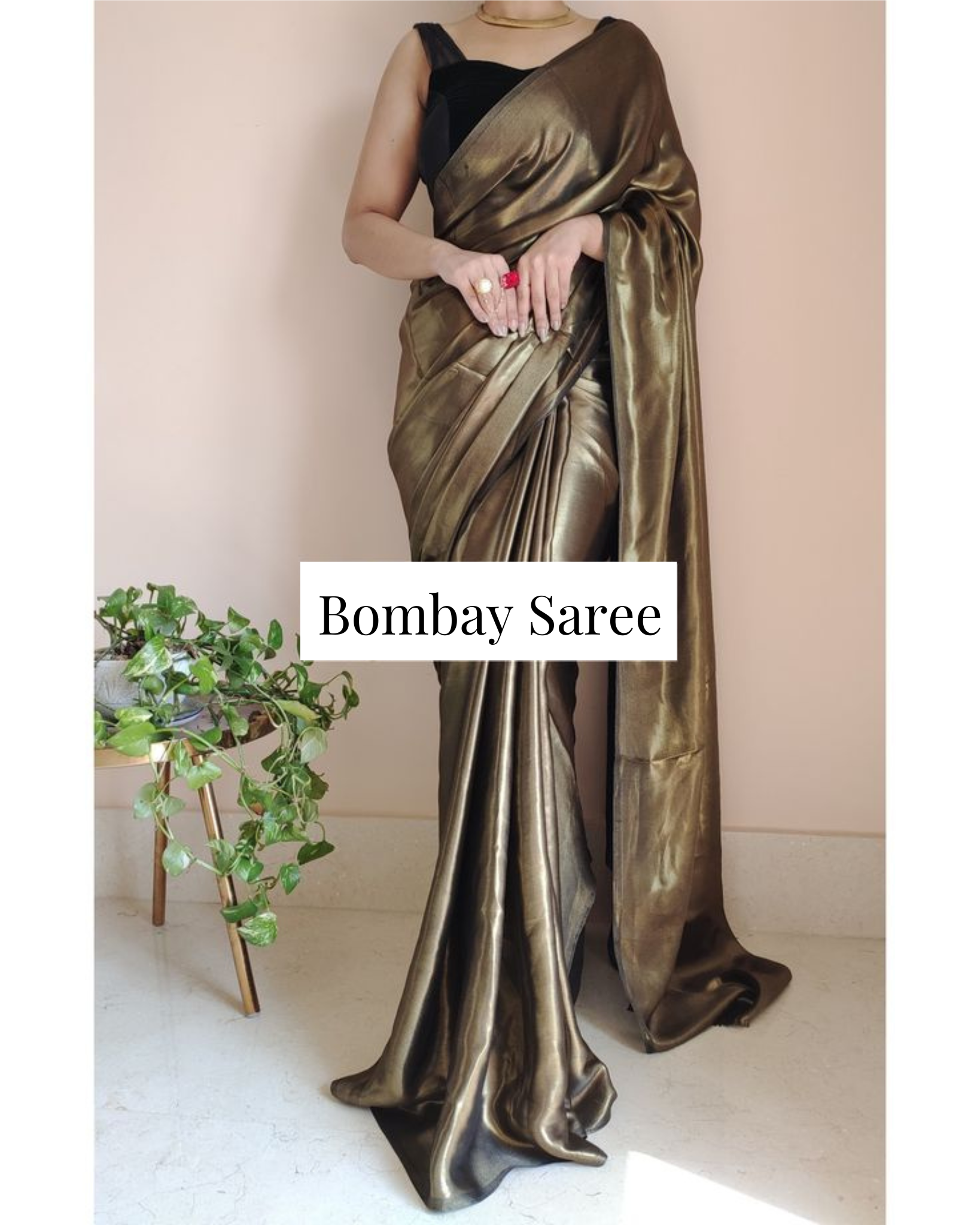 Molten Black Shimmer Satin Saree