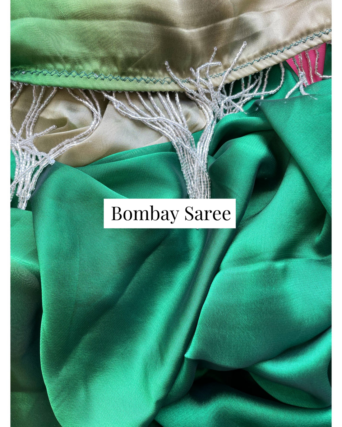 Green Mimosa Ombre Satin Saree with Handmade Tassels on Pallu