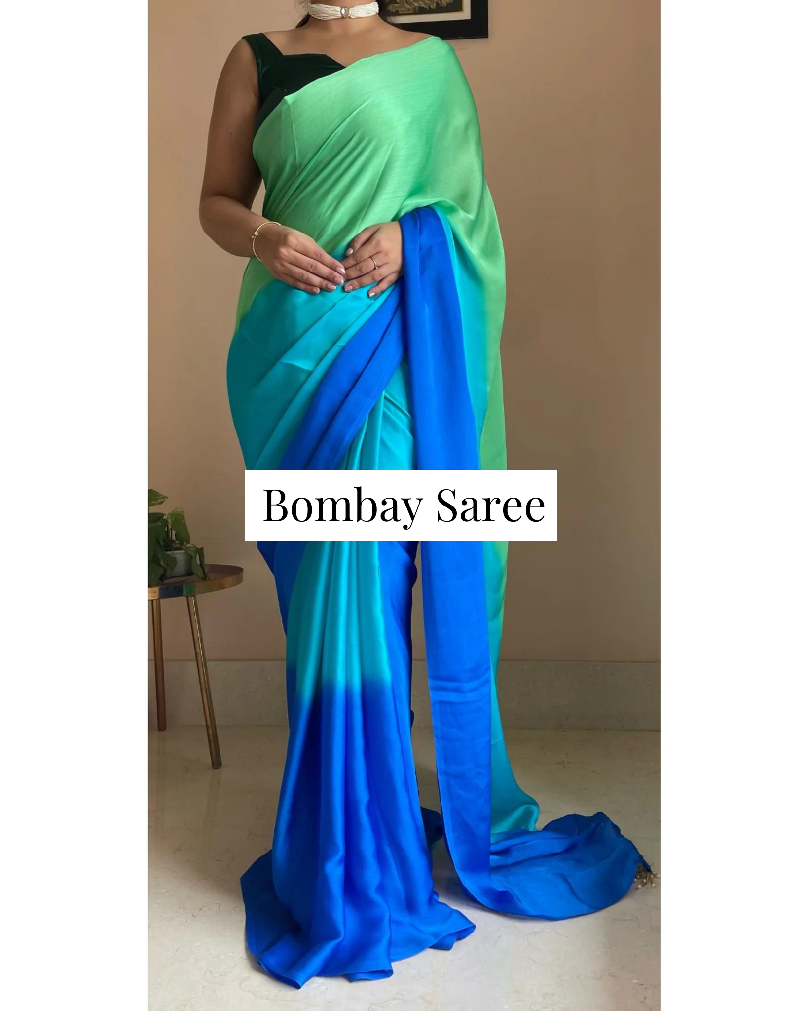 Neela Ambar Ombre Satin Saree with Handmade Tassels on Pallu
