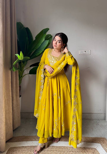Fox Georgette Sequence Embroidery Work Gown Pant Set with Dupatta