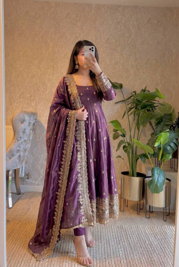 Designer Fandy Silk Sequins Gown Ensemble