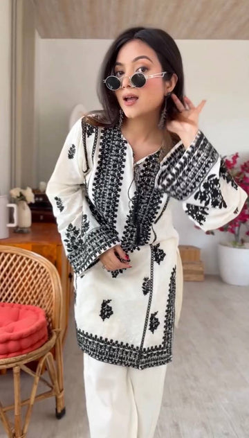 Embroidered Rayon Blend Silk Co-Ord Set