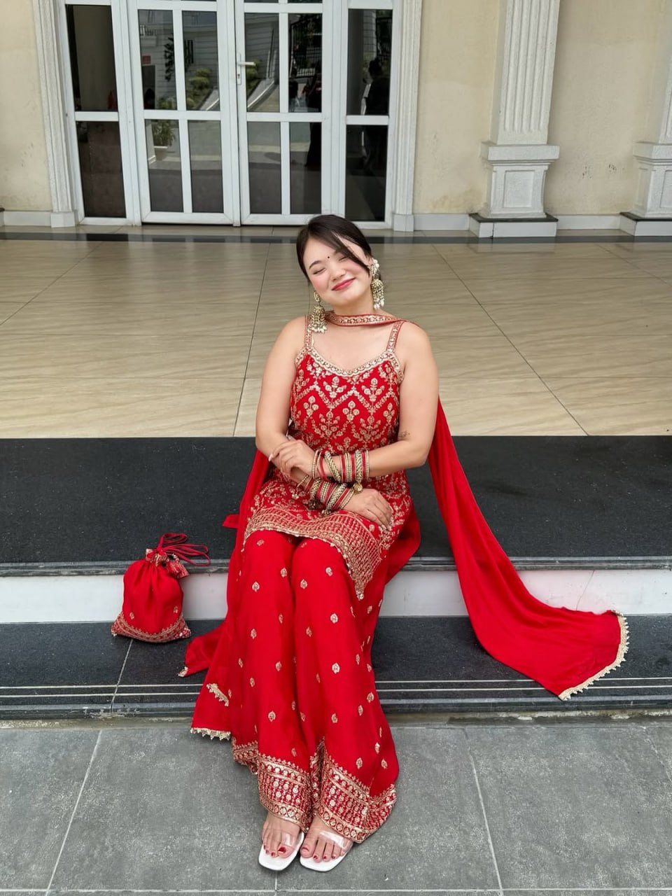 Embroidered Silk Top & Palazzo Set with Dupatta – Perfect for Festivals
