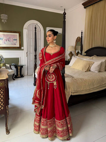Ruzara Red Chinon Anarkali Gown Set