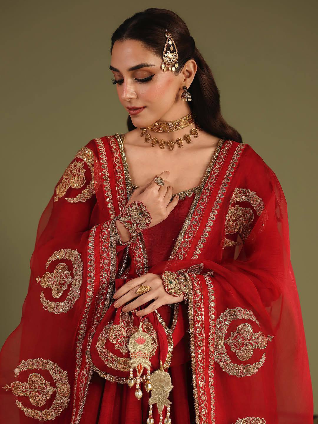 Ruzara Red Chinon Anarkali Gown Set