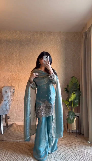 Embroidered Fendy Silk Suit Set
