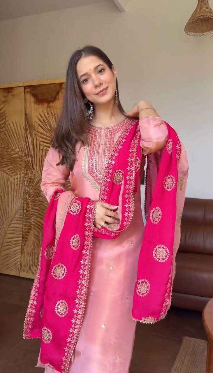 Zara Embroidered Silk Suit Set
