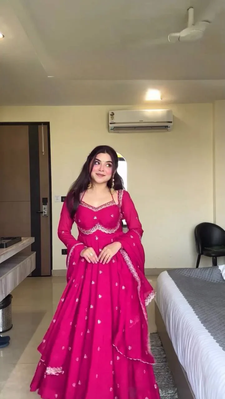 Classic Pink & Red Anarkali Suit Set | Karva Chauth Special Ethnic Wear for Women