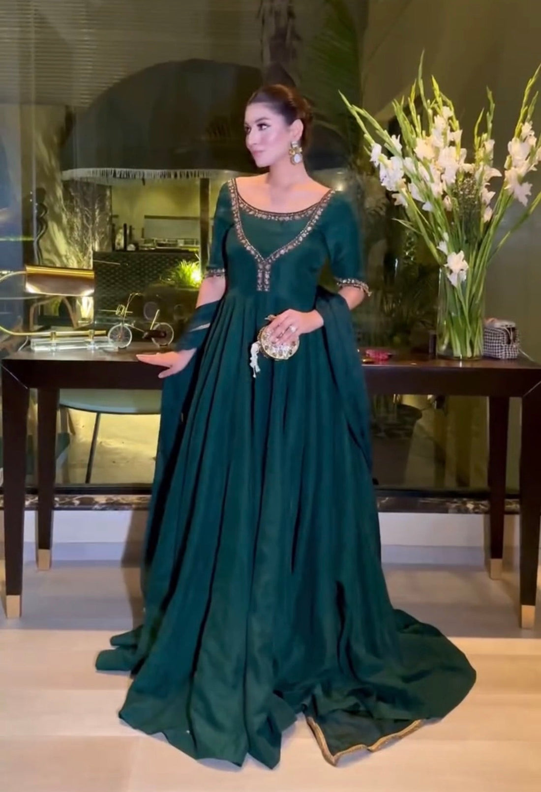 Embroidered Georgette Anarkali Gown with Crepe Silk Pant