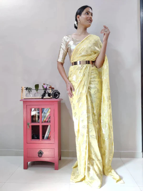 1-MIN READY TO WEAR SAREE IN PURE VISCOS ZARI WEAVING